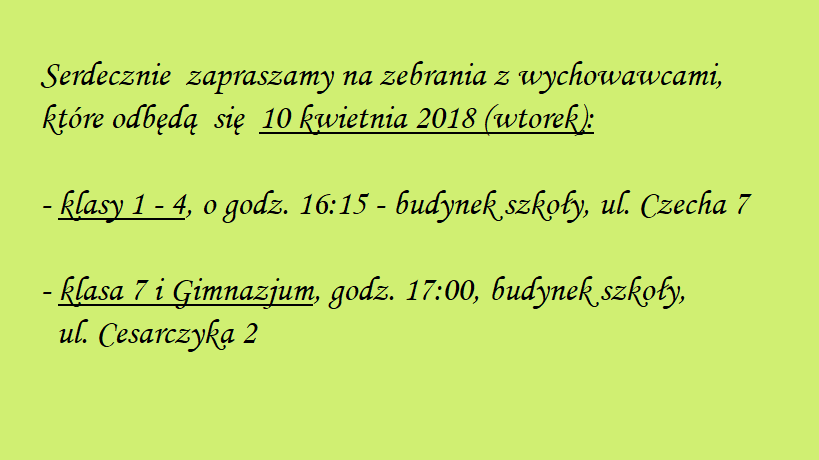 Uwaga! Zebrania z Rodzicami!