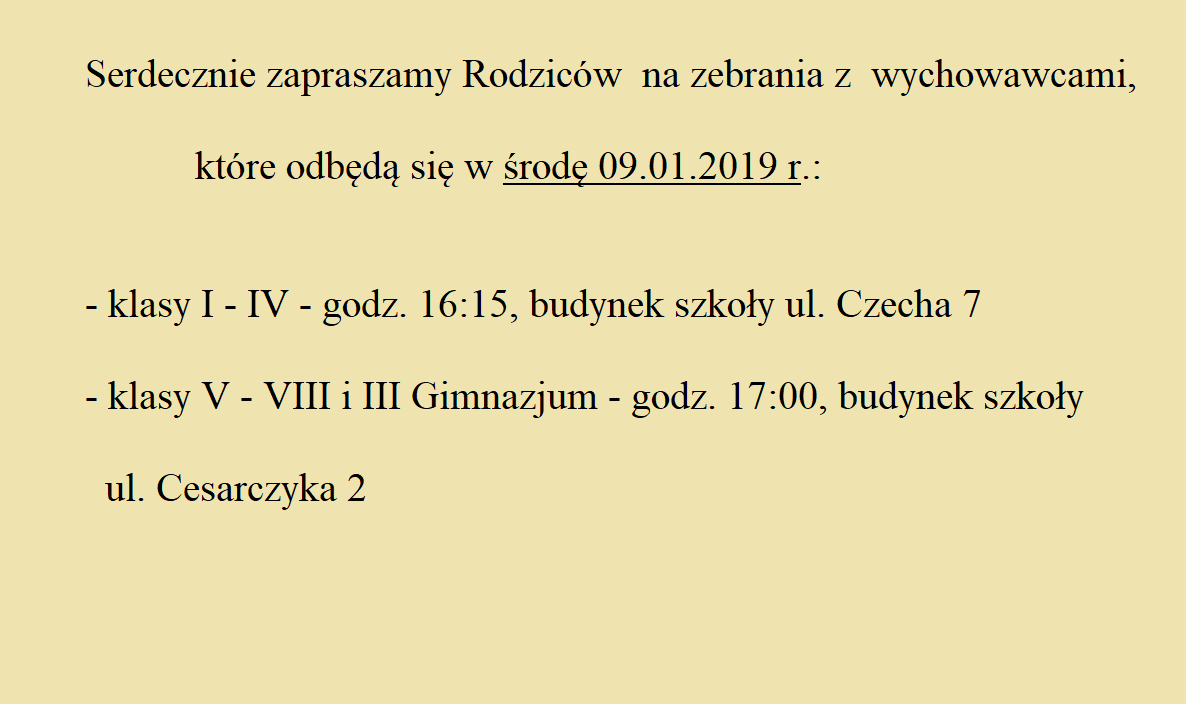 Uwaga! Zebrania z Rodzicami!