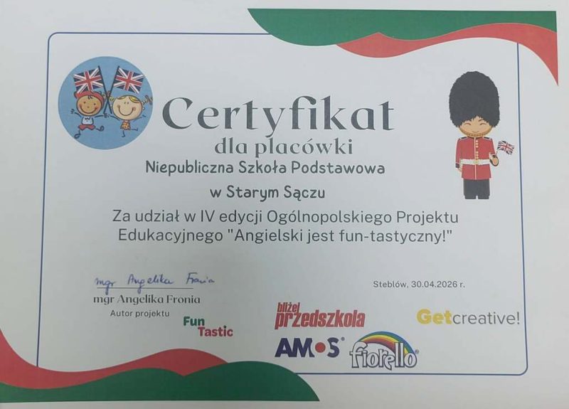 🏅Certyfikat za udział w Ogólnopolskim Projekcie Edukacyjnym 💂🏻